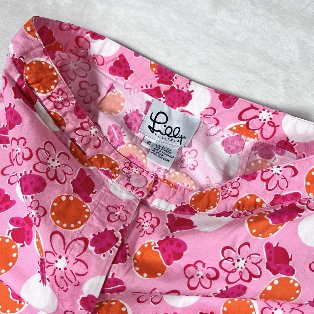 Lilly Pulitzer Women Vintage Ladybug Floral Capri Pants Size 2 Y2K Sporty & Rich